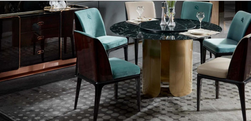 Esstisch Schwarz Marmor Esszimmer Edelstahl Runder Tisch Design Möbel