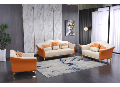 Sofa Polster Leder Couch Sitz Komplett Set Moderne Garnitur 3+2+1 Sitzer