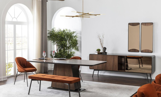 Essgruppe Esszimmer Esstisch Stühle Sideboard Set 10tlg Holz Braun Neu
