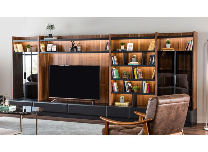 Wohnwand tv Möbel Schrankwände Wohnzimmer Vitrine Modern Holz Braun