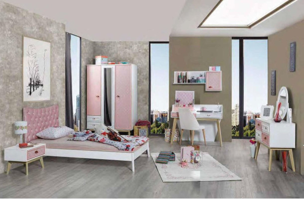 Kleiderschrank Moderner Holz Holzschrank Jugendzimmer Regal Schrank Mädchen Rosa