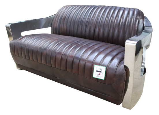 Vintage Ledersofa Aluminium Couchen Sofa Dreisitzer Echtleder Sofas Couch silber
