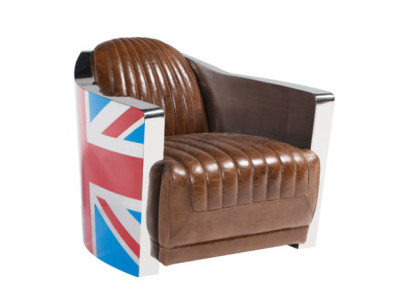 Union Jack Aviator Retro Clubsessel Braun Leder Vintage Sessel Möbel 