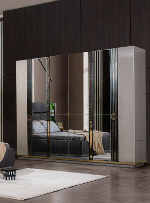 Garderobenschrank Kleiderschrank Moderne Holzschrank mit Spiegel Grau