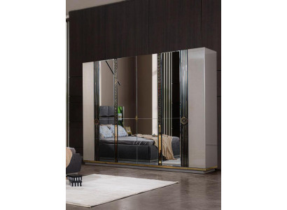 Garderobenschrank Kleiderschrank Moderne Holzschrank mit Spiegel Grau