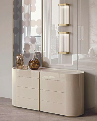 Bett 2x Nachttische Schminktisch mit Spiegel Hocker Set 5 tlg Italienische Möbel