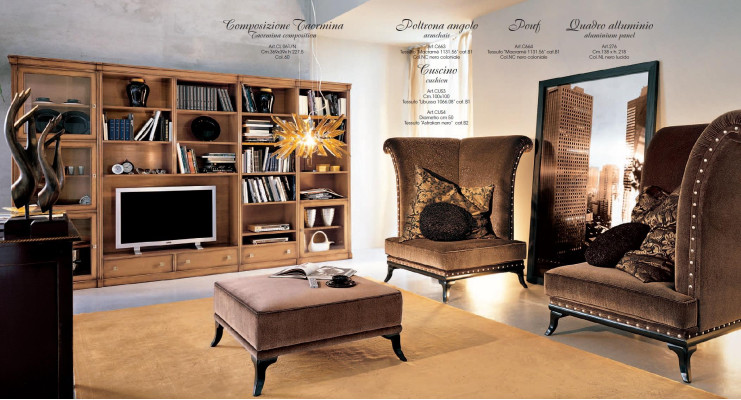 Wohnzimmer moderne Stil Wohnzimmer Wohnwand 3tlg Hocker 2 Sessel Möbel Italien