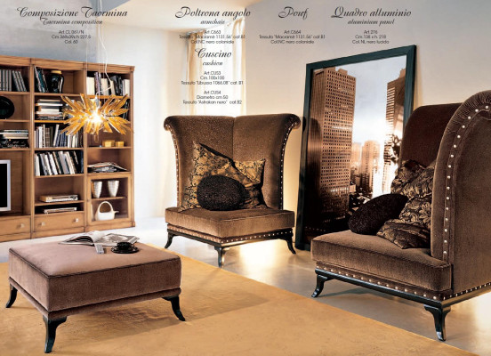Wohnzimmer moderne Stil Wohnzimmer Wohnwand 3tlg Hocker 2 Sessel Möbel Italien