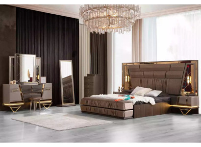 Doppelbett Schminktisch Schlafzimmer Garnitur Bett Set 6tlg Beige Neu