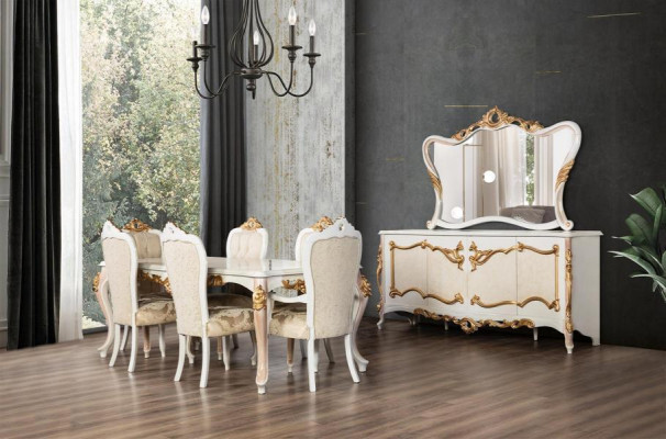 Luxus Set Esszimmer Esstisch Stuhl XL Tisch Tische Stühle Holz Design 7 tlg Neu