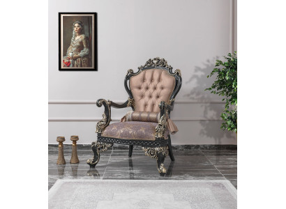Sessel Beige Ohrensessel Barock Sitzer Stoff Polyester Wohnzimmer