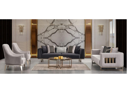 Sofagarnitur Couchgarnitur Dreisitzer Sessel Grau Stoffsofa Set 3tlg
