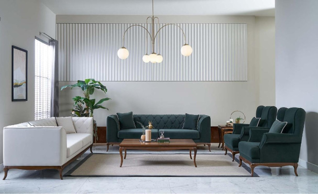 Sofagarnitur Dreisitzer Sofa Stoffsofa Grün Polstersofas Zweisitzer