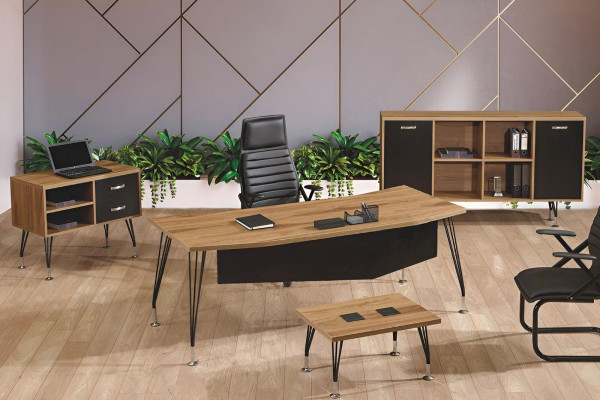 Bürotisch Büromöbel Komplettbüro Schreibtisch Set 4tlg Holz Schwarz