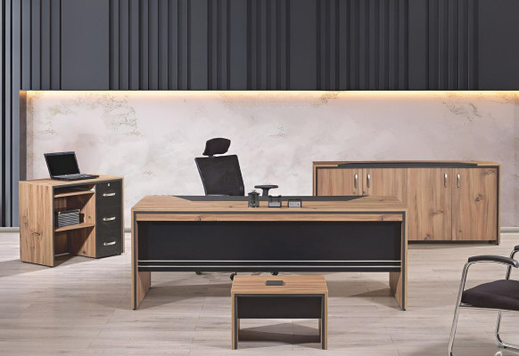 Möbel Büro Arbeitszimmermöbel Schreibtisch Set 4tlg Holz Schwarz Tisch