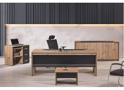 Möbel Büro Arbeitszimmermöbel Schreibtisch Set 4tlg Holz Schwarz Tisch