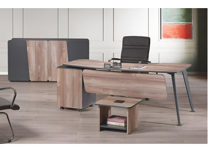 Möbel Büro Arbeitszimmermöbel Schreibtisch Set 3tlg Holz Braun Tisch