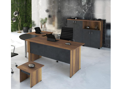 Klassische Büromöbel Set 3tlg Eckbürotisch Komplett büro Holz Grau Büro