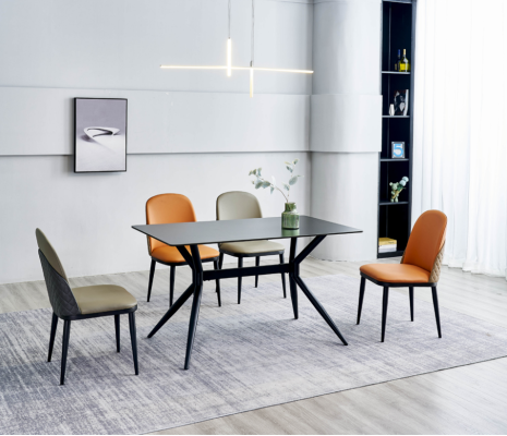 Esszimmergruppe Designer Grauer Esstisch Orange Stühle 6x Einsitzer 7tlg