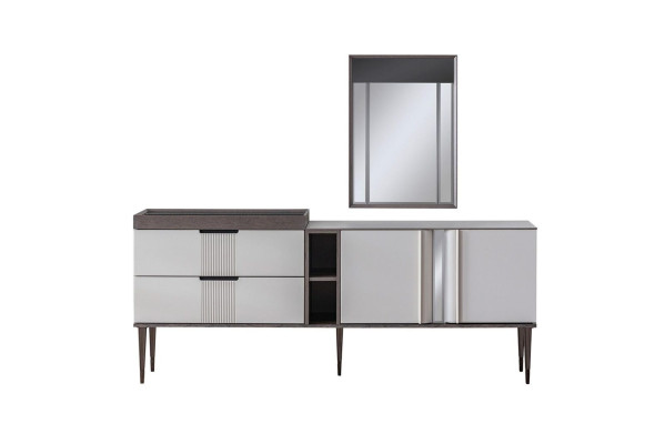 Luxus Esszimmer Set Esstisch 4x Stühle + Anrichte mit Spiegel Neu Set