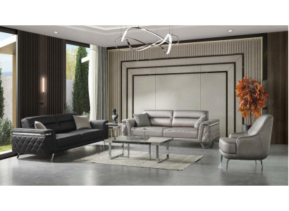 Luxus Sofagarnitur Dreisitzer Sessel Stoffsofa Grau Polstersofa Sofas