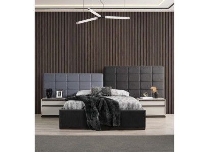 Schlafzimmerbett Garnitur Doppelbett Bett Nachttische 3tlg Grau Modern