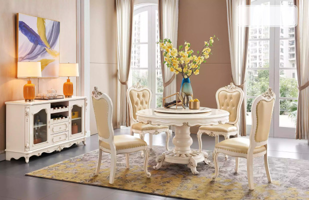 Esszimmer Set Runder Esstisch 4x Stühle Chesterfield Luxus-Set