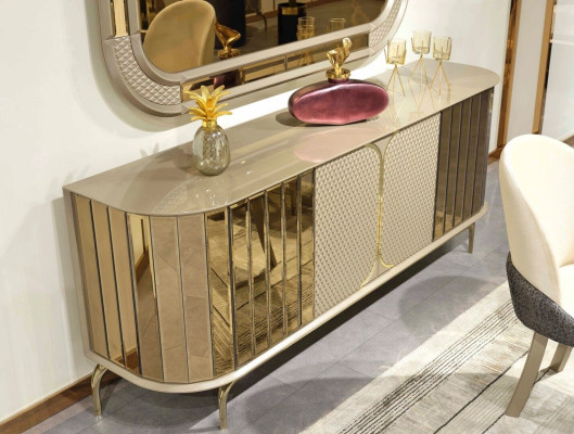 Designer Sideboard Gold Beige Spiegel Holz Anrichte Design Möbel Konsole