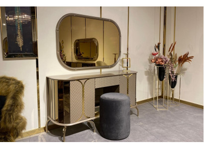 Schminktisch Spiegel Hocker Möbel Schlafzimmer Gold 3tlg. Schlafzimmer