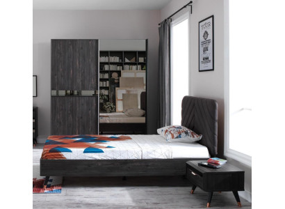 Luxuriöses Schlafzimmer Schwarz stilvolle Bett Nachttisch Kleiderschrank