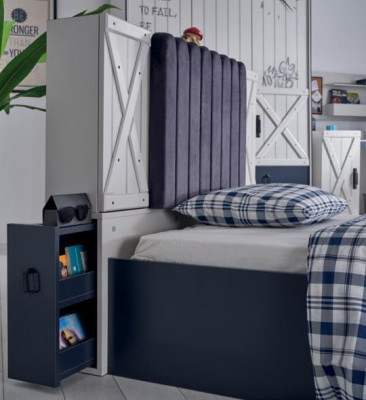 Luxus Modern Blau Schlafzimmer Set Bett Kommode Bücherregal Holz Neu 3tlg