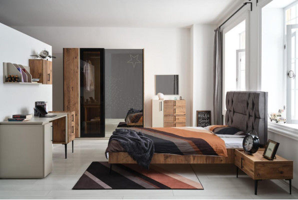 Luxus Schlafzimmer 7tlg. Bett Nachttisch Kleiderschrank Kommode Spiegel