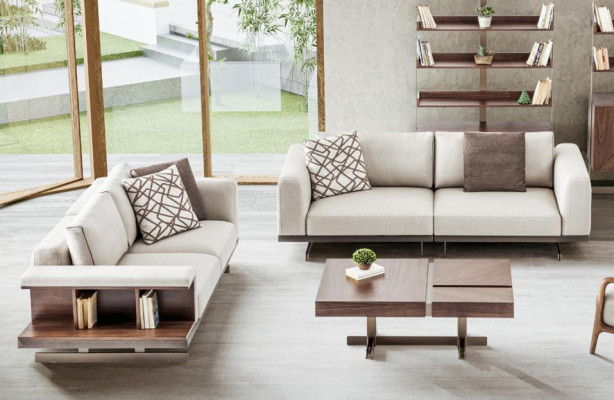 Beige-Braune Sofagarnitur Luxuriöse Couchen Polstermöbel Set Sofas 3+2 Sitzer 