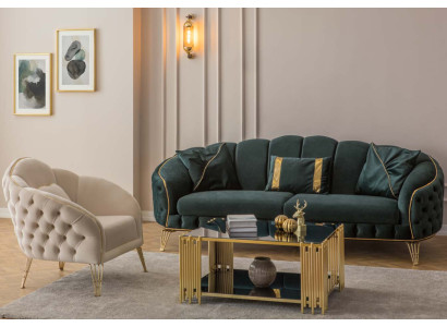 Komplett Wohnzimmer 3tlg stilvoll Dreisitzer Sofa Couch Luxus 2x Sessel