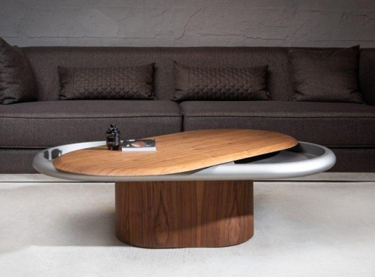 Exklusive Luxus Wohnzimmer Oval Couchtisch Braun Farbe Modernen Holz