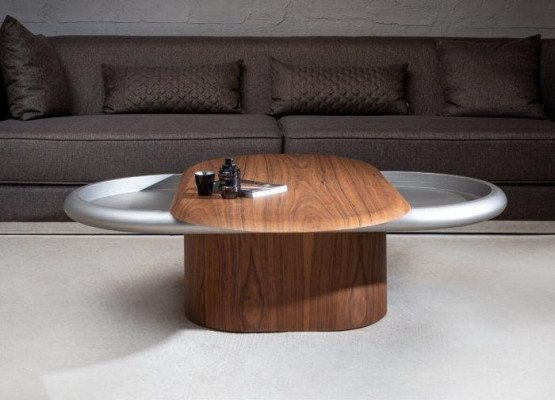 Exklusive Luxus Wohnzimmer Oval Couchtisch Braun Farbe Modernen Holz