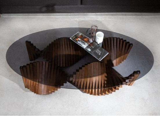Design Luxus Wohnzimmer Oval Couchtisch Braun Farbe Modernen Holz neu