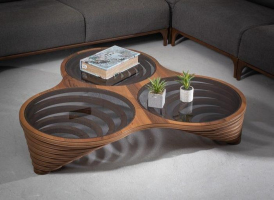 Exklusive Luxus Wohnzimmer Couchtisch Braun Farbe mit Glasplatte Modern