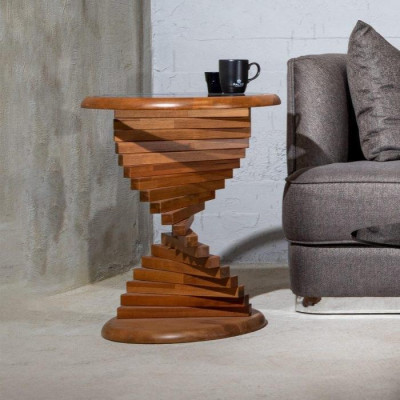 Modern Beistelltisch mit Holzplatte in Barun Farbe Wohnzimmer Rund neu