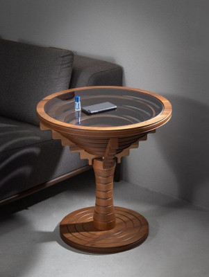 Exklusiver Holz Beistelltisch Wohnzimmer Runder Couchtisch Glasplatte