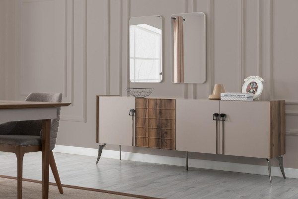 Edle Esszimmergruppe Luxus Esszimmer Set Designer Tisch Spiegel Stühle