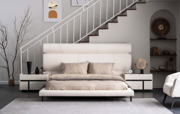 Luxuriöses Weißes Polsterbett Designer Doppelbett Bettrahmen Holzgestell