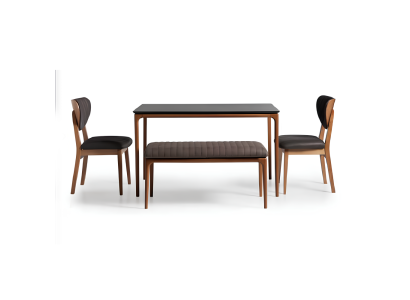 Garnitur Esszimmer Esstisch Holz Stühle 4tlg Braun Essecke Bank Stoff