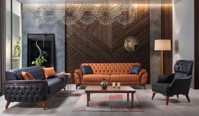 Oranger Chesterfield 3-Sitzer Wohnzimmer Luxus Sofa Moderne Edle Couch