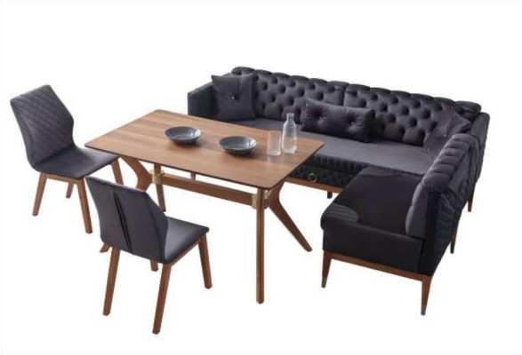 Schwarz-Braunes Esszimmer Set Chesterfield Eckbank Designer Esstisch