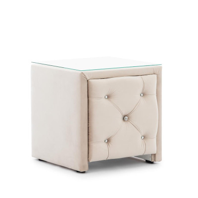 Beiges Chesterfield Schlafzimmer Garnitur Bett Hocker 2x Nachttische