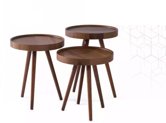 Beistelltisch 3x rund Dekotisch Lampentisch Sofatisch Tisch Holz braun