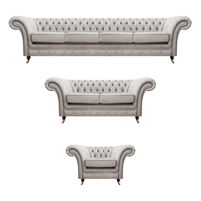 Chesterfield Grau Set Luxus Polstermöbel Sofas Komplett Wohnzimmer