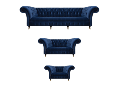 Wohnzimmer Set 3tlg Chesterfield Blau Textil Luxus Sofas Design Einrichtung