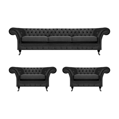 Chesterfield Schwarz Polstermöbel Sofagarnitur Set 3tlg Wohnzimmer 3+1+1